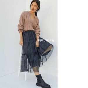 anthropologie Eulalia Tiered Tulle Midi Skirt